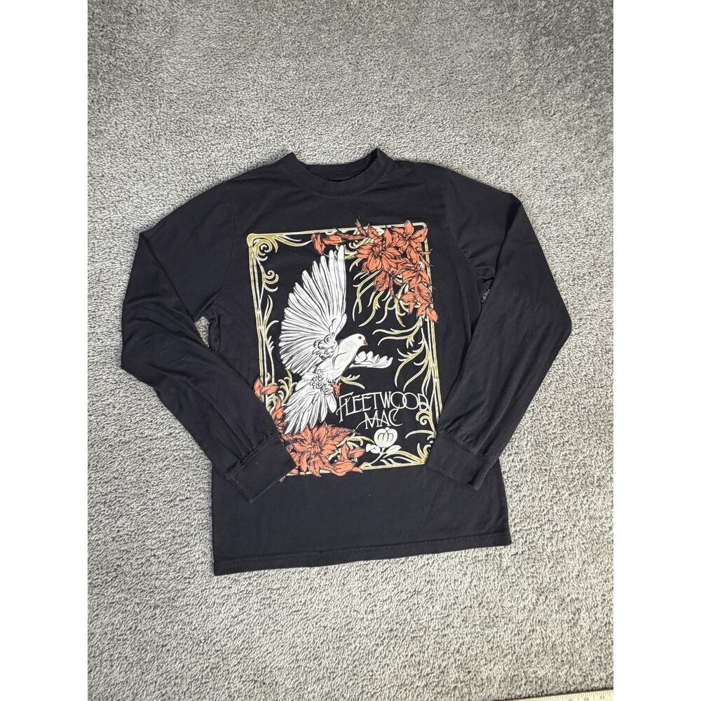 Fleetwood Mac Shirt Womens M Black Long Sleeve Floral Tagless Crew Neck